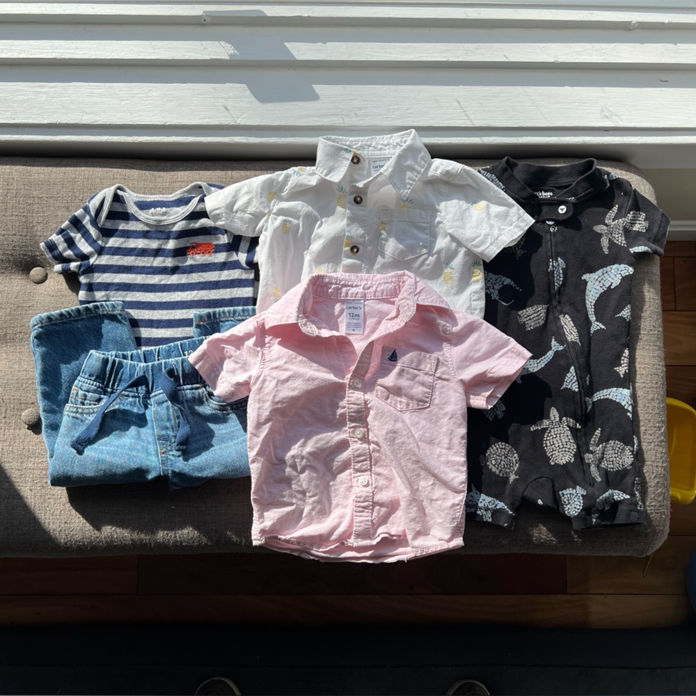 Gap Carters 12 Month Boy Toddler Bundle Jeans Button Up Shirts Bodysuit Romper